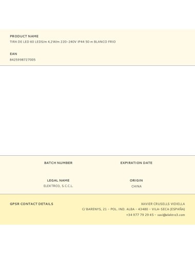 Tira de led 60 leds/m 4,2w/m 220-240v ip44 50 m blanco frio
