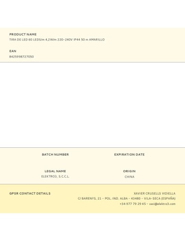 Tira de led 60 leds/m 4,2w/m 220-240v ip44 50 m amarillo