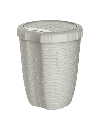 Cesto con tapa color crema imitación mimbre / rattan 8 l, ø23 x 29 cm