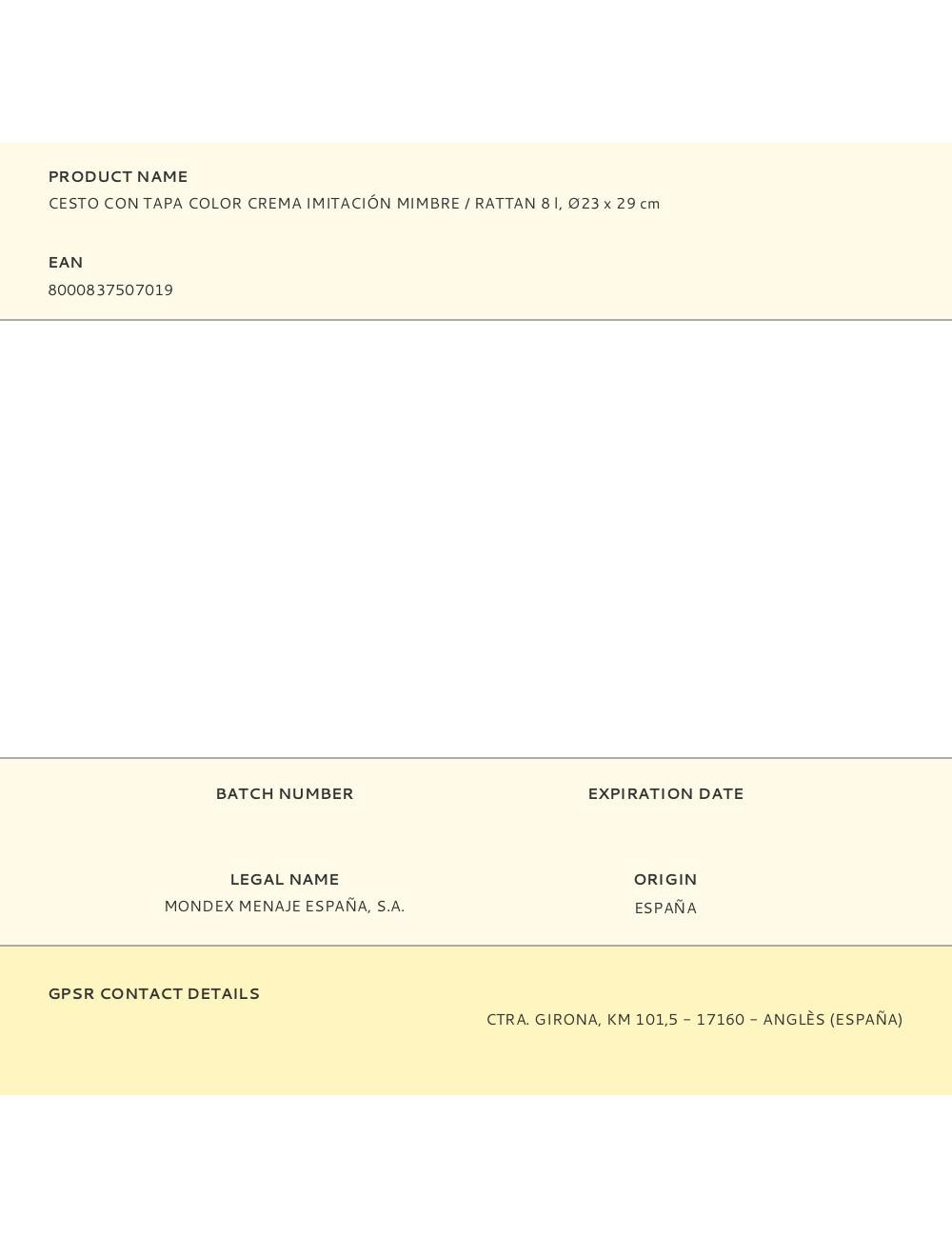 Cesto con tapa color crema imitación mimbre / rattan 8 l, ø23 x 29 cm