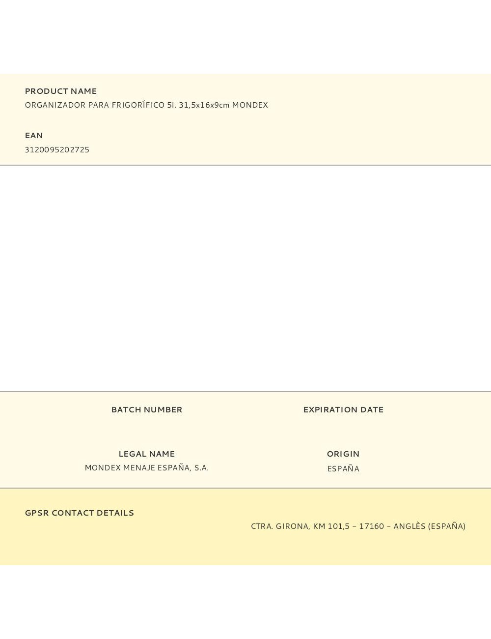 Organizador para frigorífico 5 l 31,5 x 16,0 x 09 cm