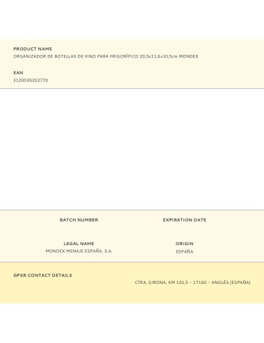 Organizador para frigorífico de botellas de vino 20,5 x 11,6 x 10,5 cm