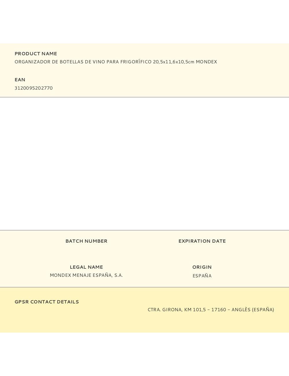 Organizador para frigorífico de botellas de vino 20,5 x 11,6 x 10,5 cm