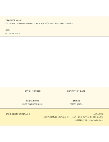 Escobilla limpiaparabrisas flat blade 26"/65cm, universal. dunlop