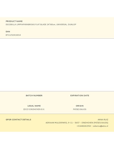 Escobilla limpiaparabrisas flat blade 24"/60cm, universal. dunlop