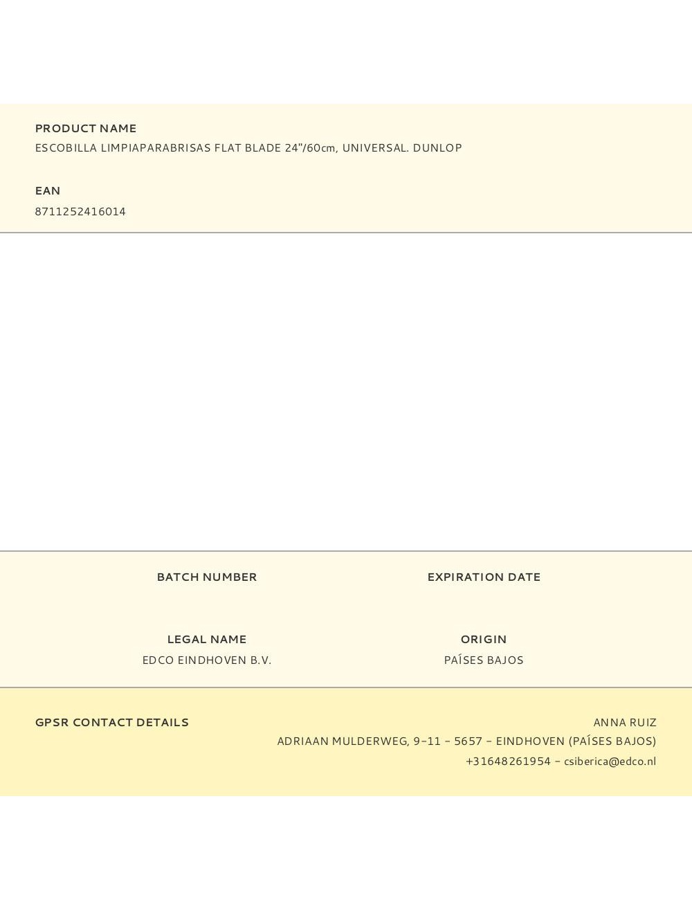 Escobilla limpiaparabrisas flat blade 24"/60cm, universal. dunlop