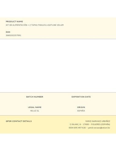 Kit de alimentación + 2 tapas finales lightline velum