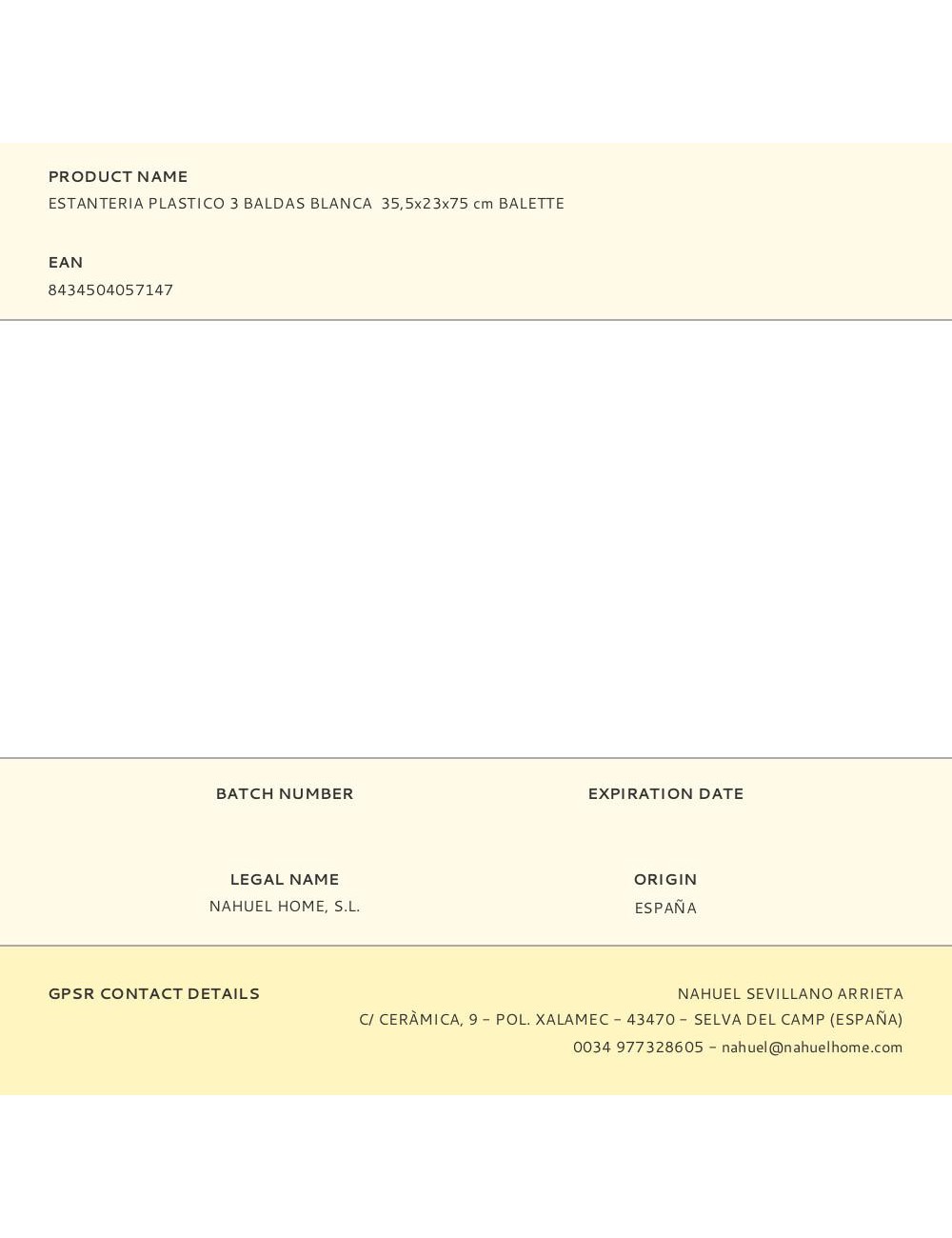 Estanteria plastico 3 baldas blanca 35,5x23x75 cm balette