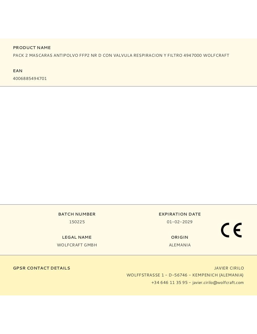 Pack 2 mascaras antipolvo ffp2 nr d con valvula respiracion y filtro 4947000 wolfcraft