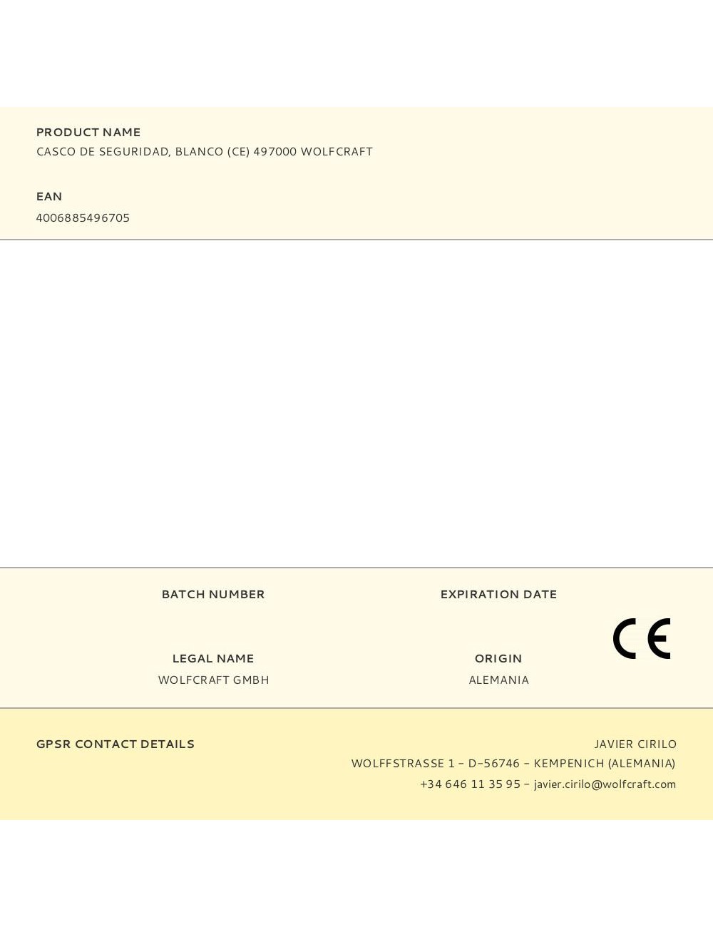 Casco de seguridad, blanco (ce) 497000 wolfcraft