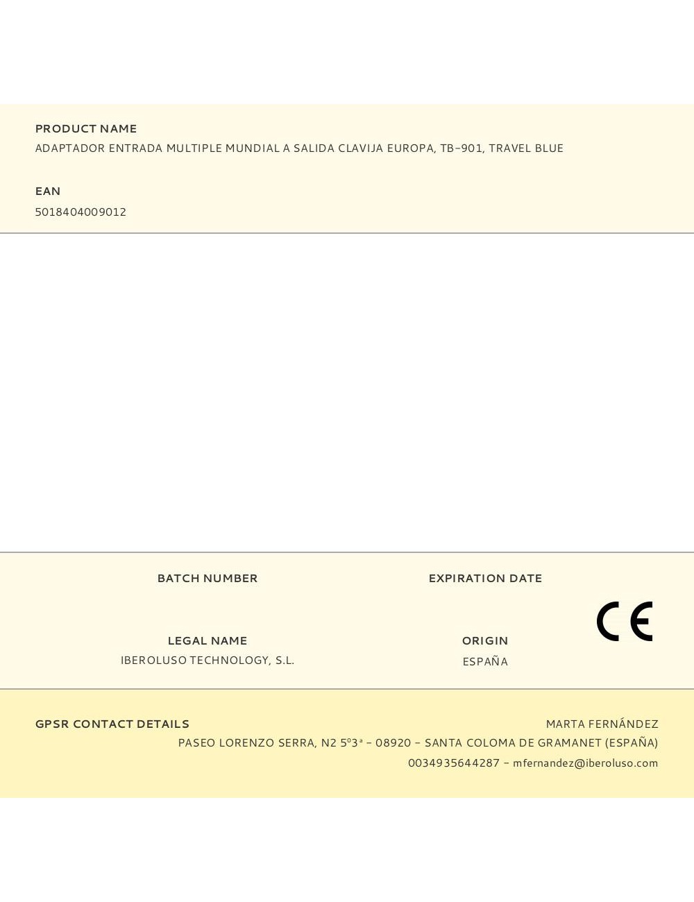 Adaptador entrada multiple mundial a salida clavija europa, tb-901, travel blue