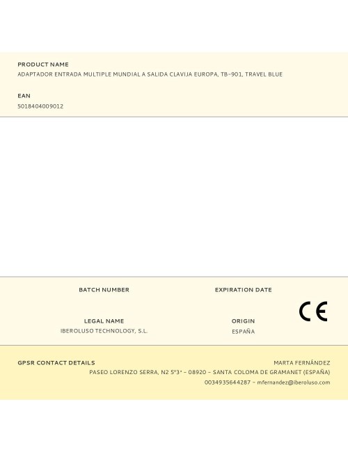 Adaptador entrada multiple mundial a salida clavija europa, tb-901, travel blue