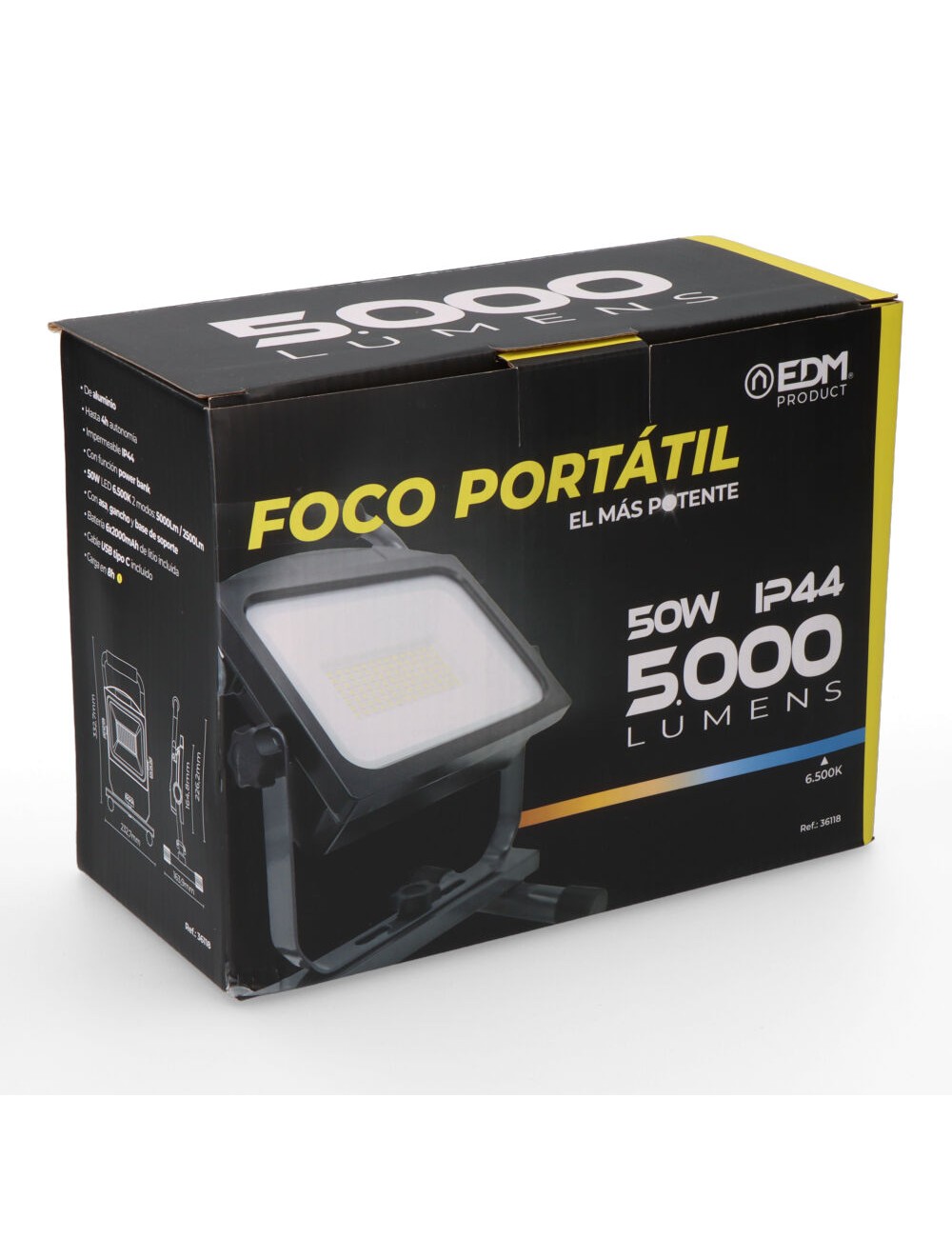 Foco / proyector led recargable 50 w 5000 lm 6500 k