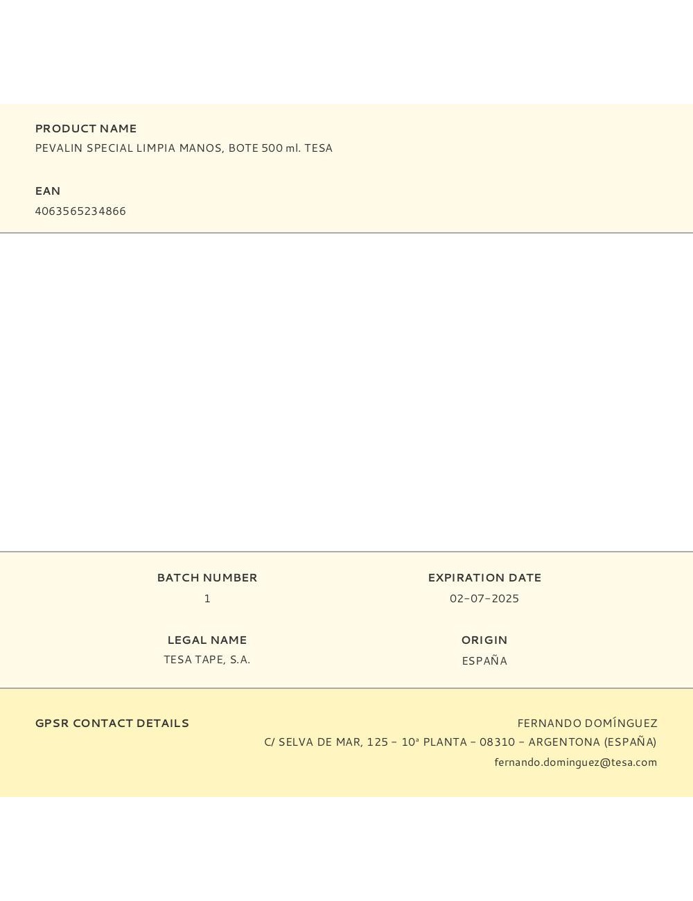 Pevalin special limpia manos, bote 500 ml. tesa