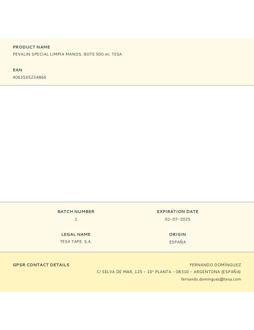 Pevalin special limpia manos, bote 500 ml. tesa