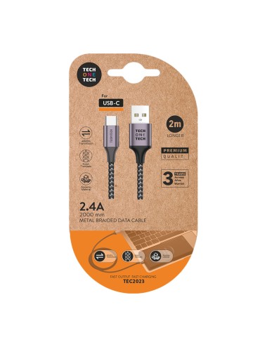 Cable nylon usb-a a usb-c 2 m gris