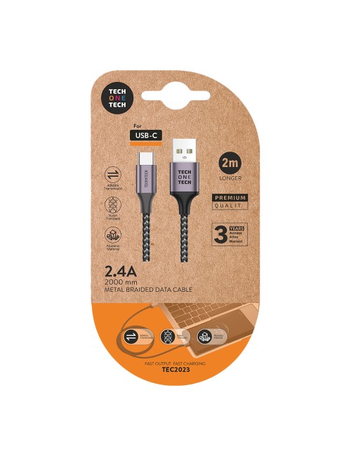 Cable nylon usb-a a usb-c 2 m gris