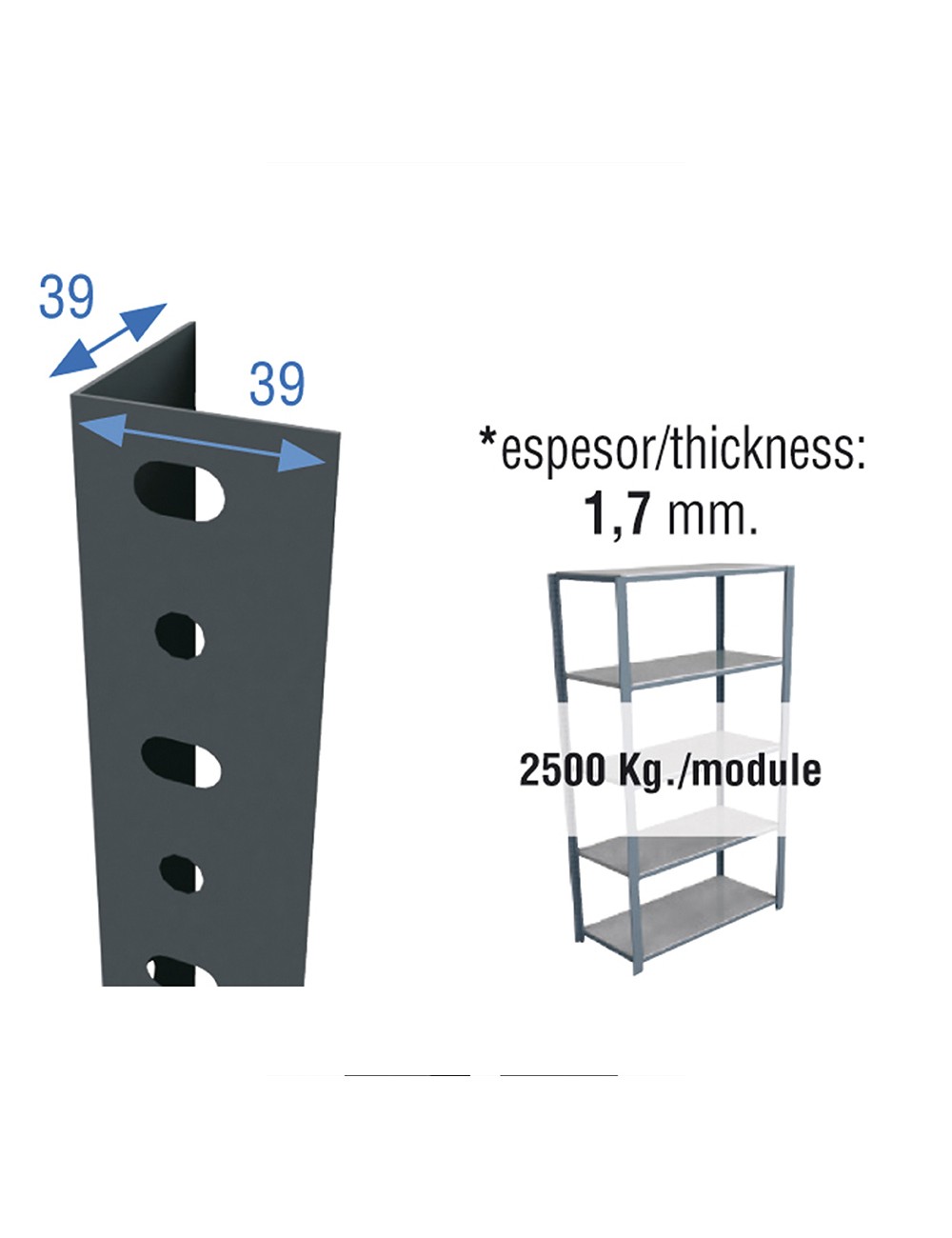 Perfil sclassic p/40 2000mm gris. simon rack