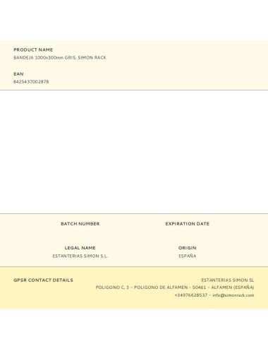 Bandeja 1000x300mm gris. simon rack
