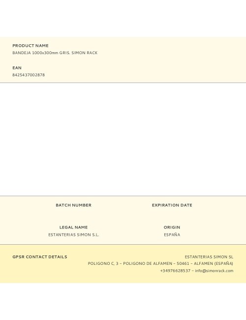Bandeja 1000x300mm gris. simon rack