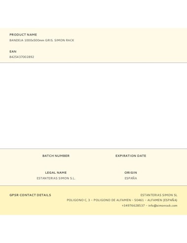 Bandeja 1000x500mm gris. simon rack