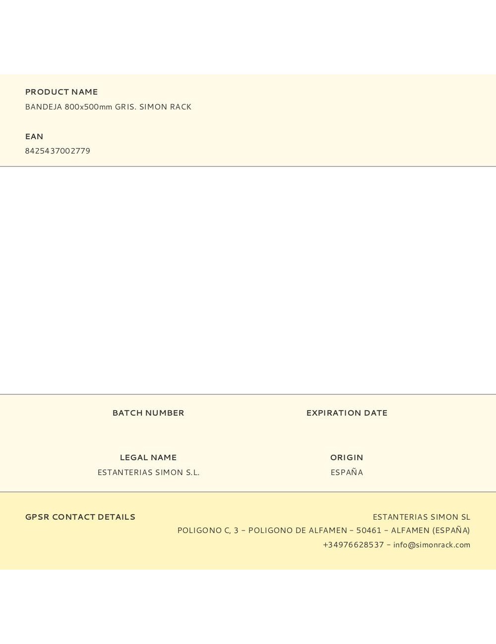 Bandeja 800x500mm gris. simon rack