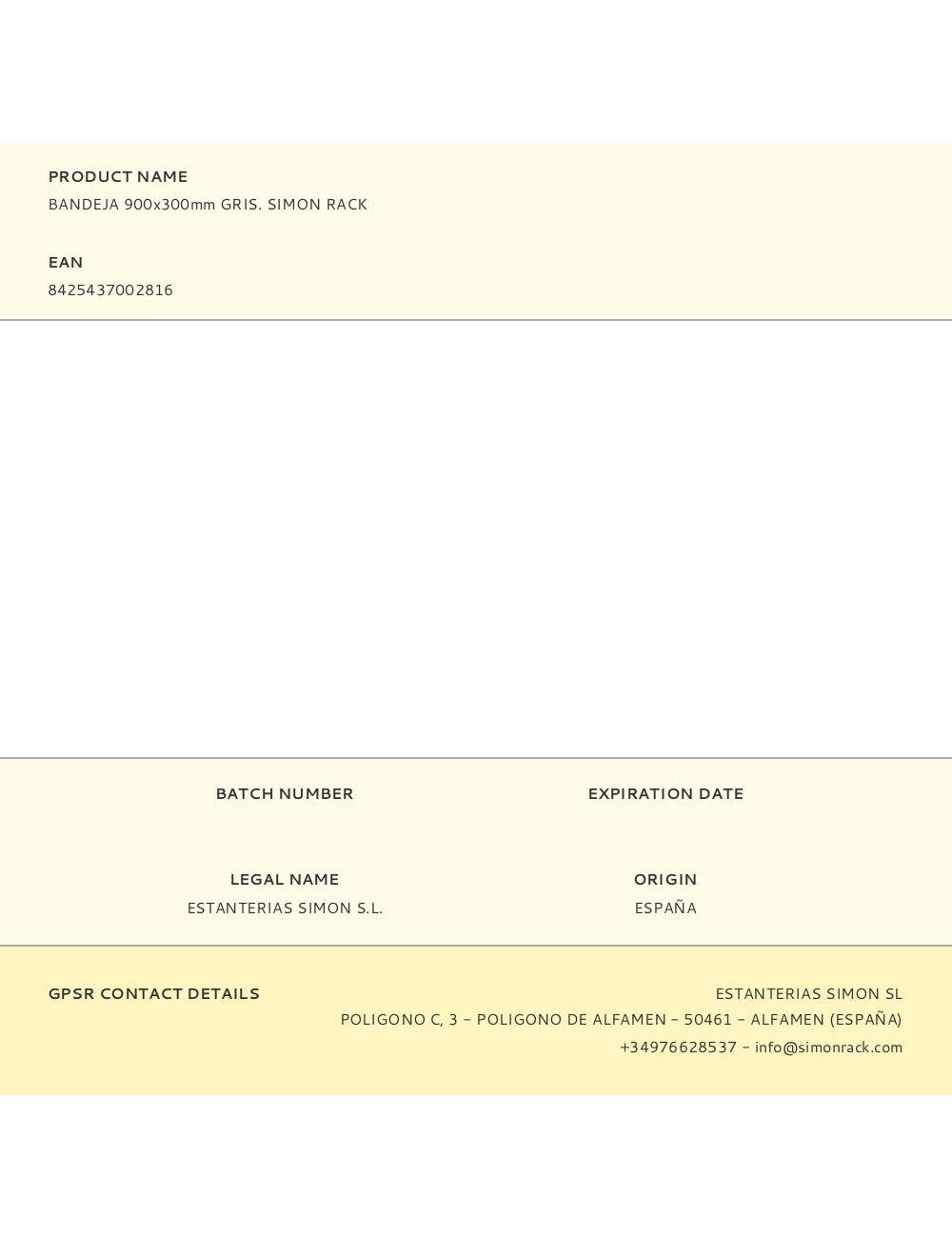 Bandeja 900x300mm gris. simon rack