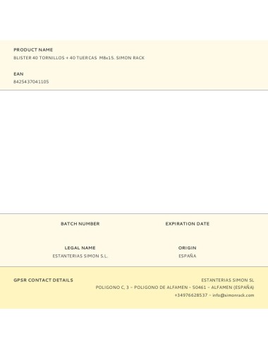 Blister 40 tornillos + 40 tuercas m8x15. simon rack