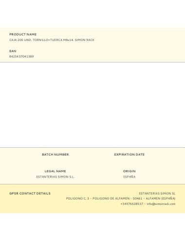 Caja 200 und. tornillo+tuerca m8x14. simon rack
