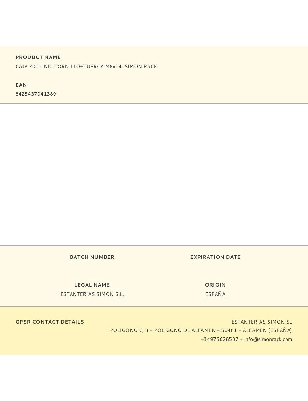 Caja 200 und. tornillo+tuerca m8x14. simon rack