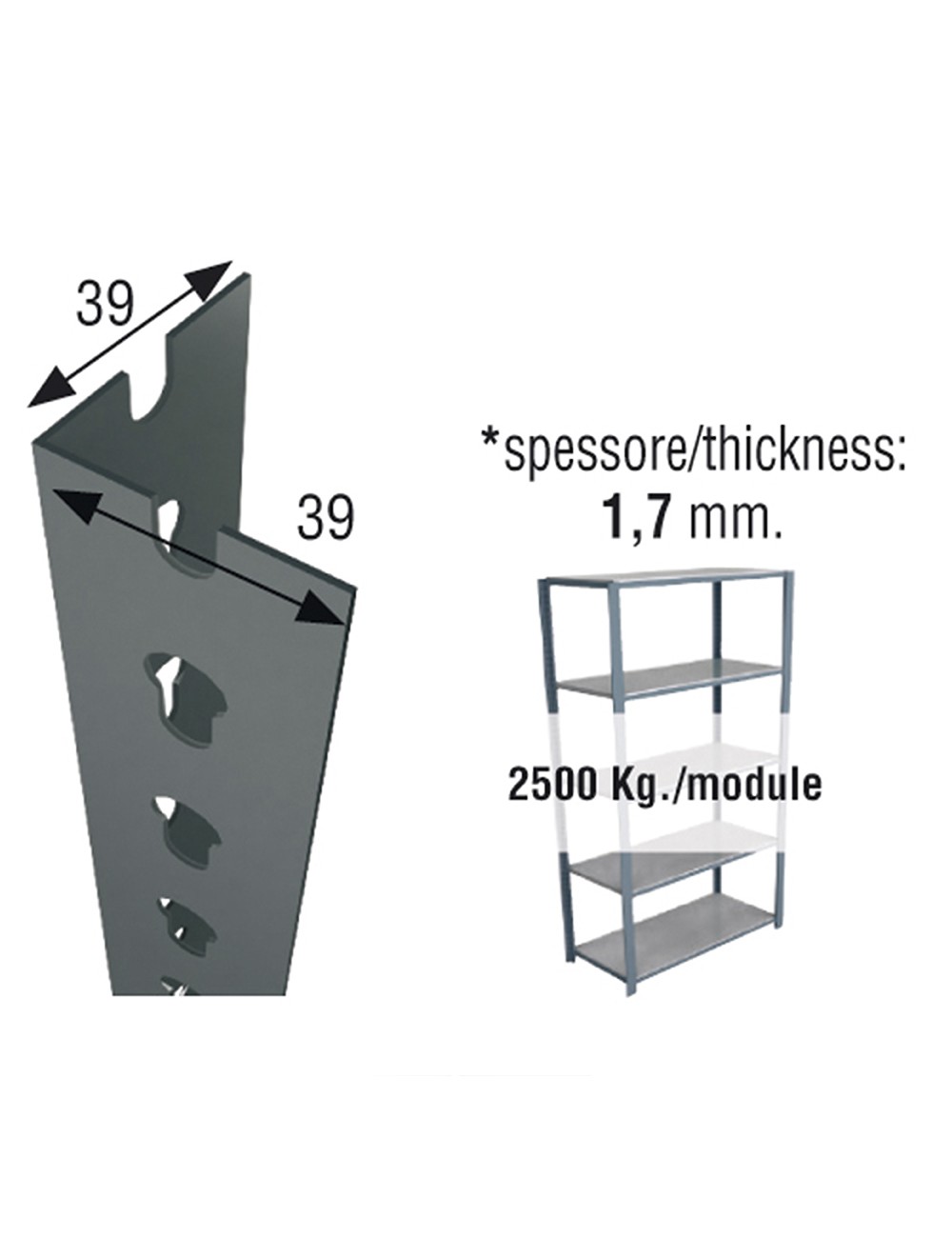 Perfil sclick p/40 2000mm gris. simon rack