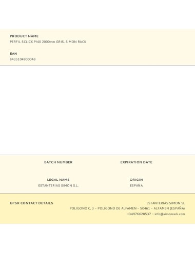 Perfil sclick p/40 2000mm gris. simon rack