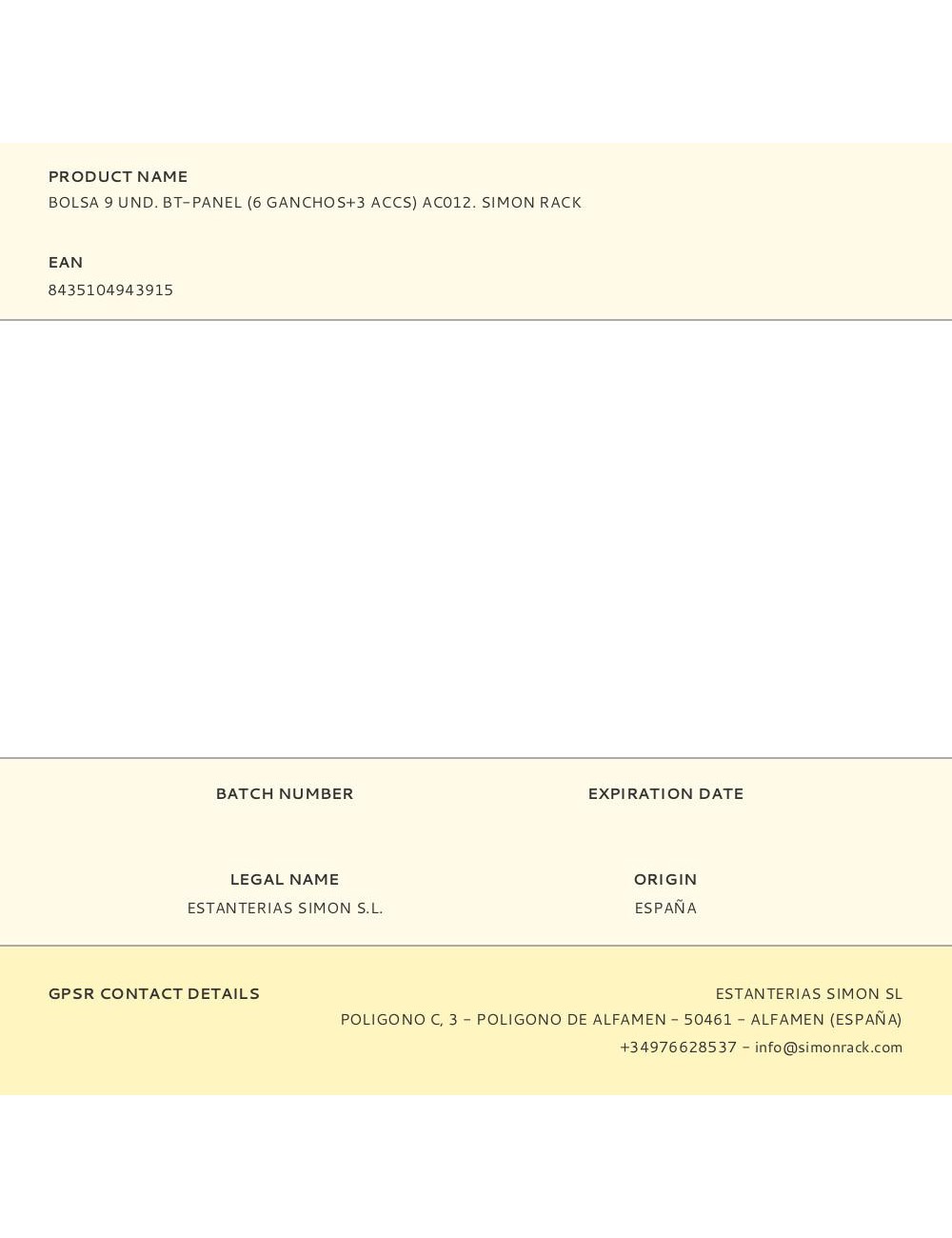 Bolsa 9 und. bt-panel (6 ganchos+3 accs) ac012. simon rack