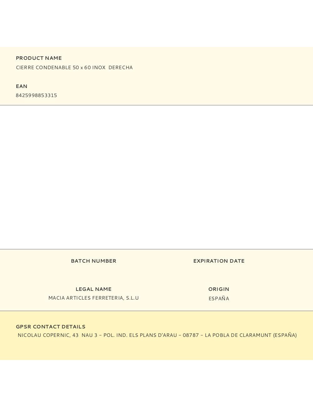 Cierre condenable 50 x 60 inox derecha