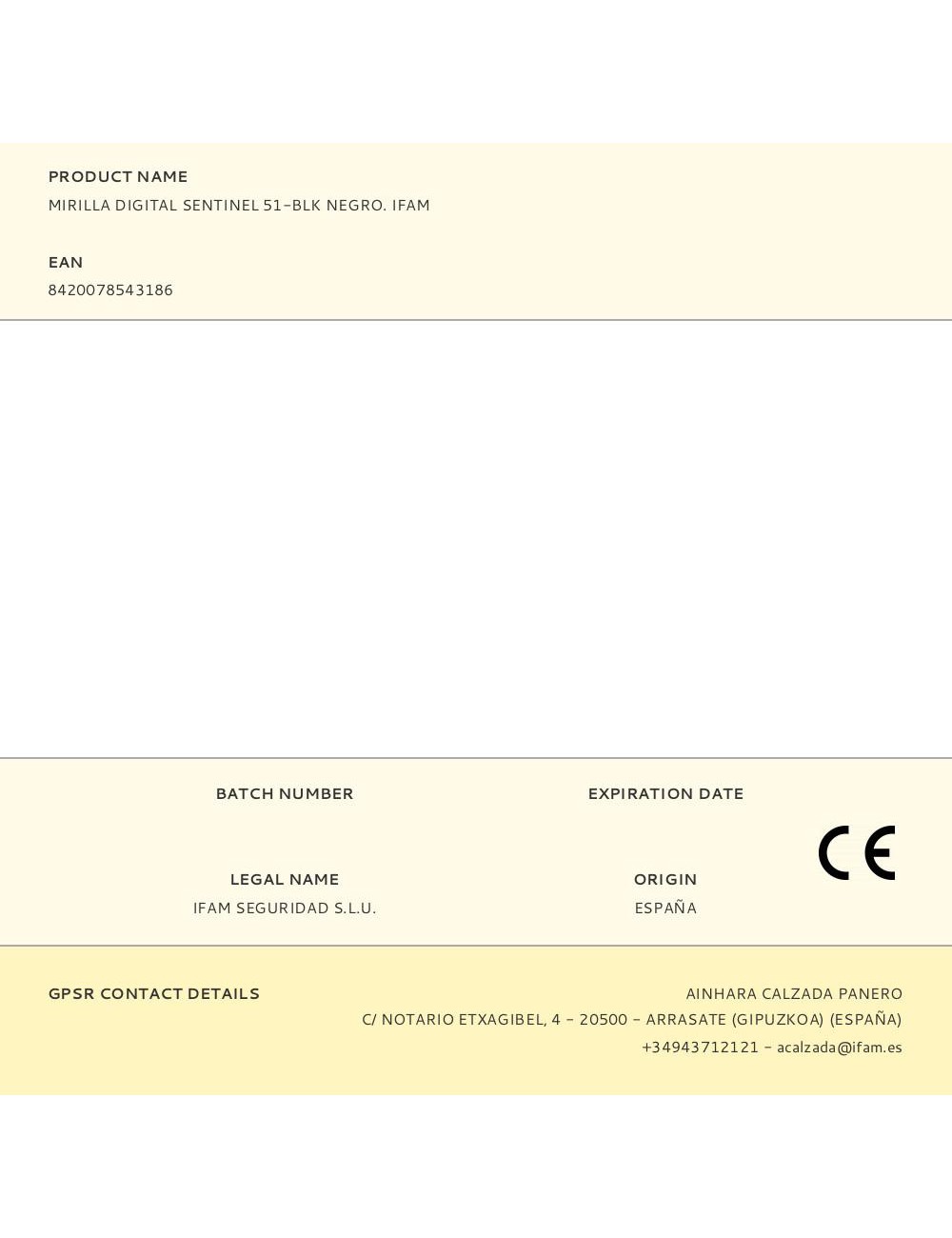 Mirilla digital sentinel 51-blk negro. ifam