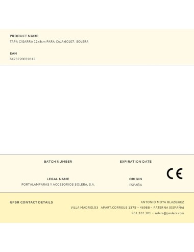 Tapa c/garra 12x8cm para caja 60107. solera