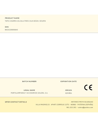 Tapa c/garra 22x15cm para caja 60104. solera