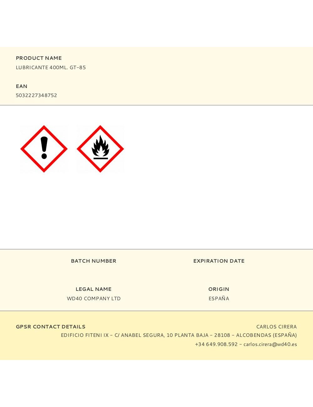Lubricante 400ml. gt-85