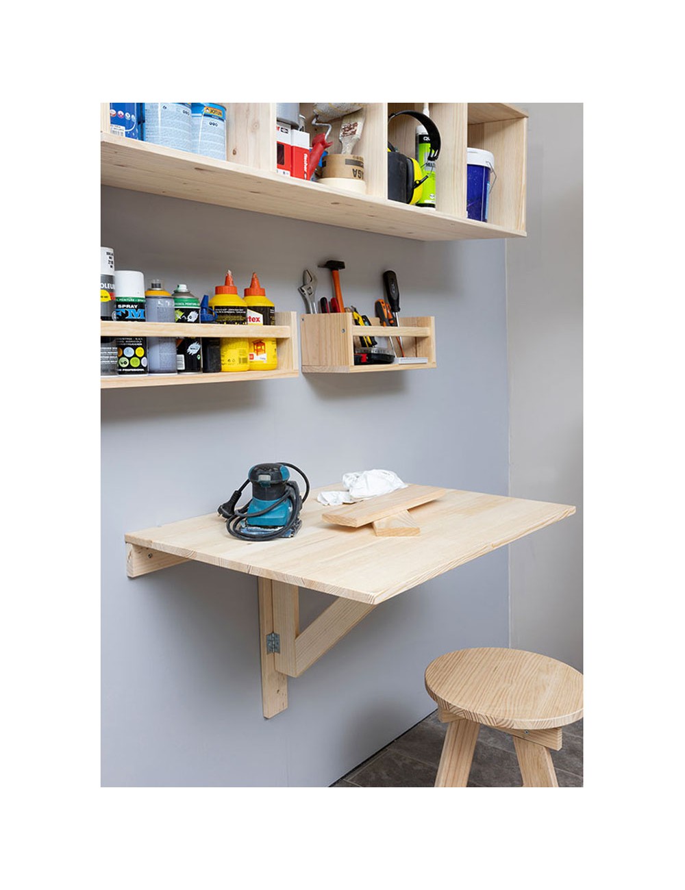 Mesa plegable madera de pared, 79x59x2cm. astigarraga