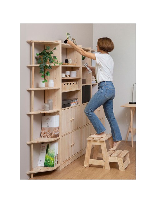 Escalera taburete de madera, 2 peldaños. astigarraga