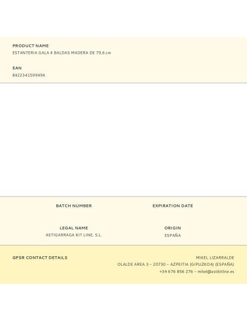 Estanteria gala 4 baldas madera de 79,6 x 25 x 120,7 cm