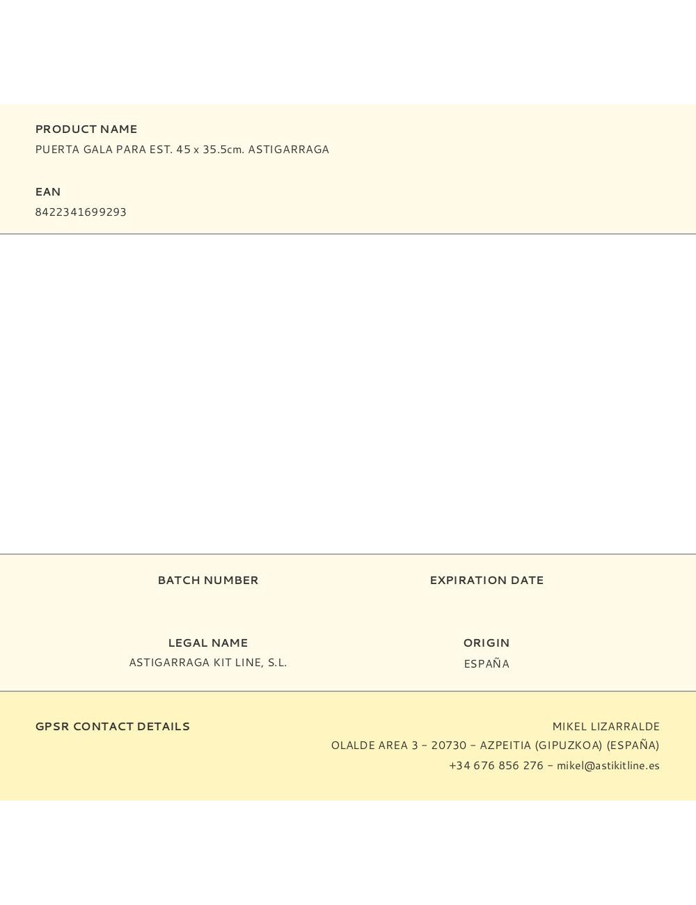 Puerta gala para est. 45 x 35.5cm. astigarraga