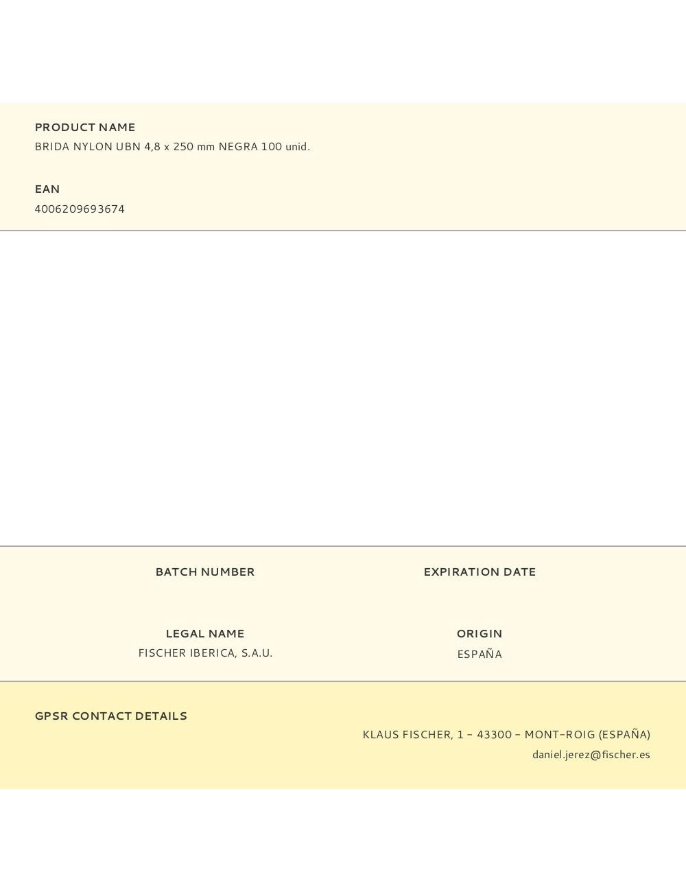 Brida nylon ubn 4,8 x 250 mm negra 100 unid.