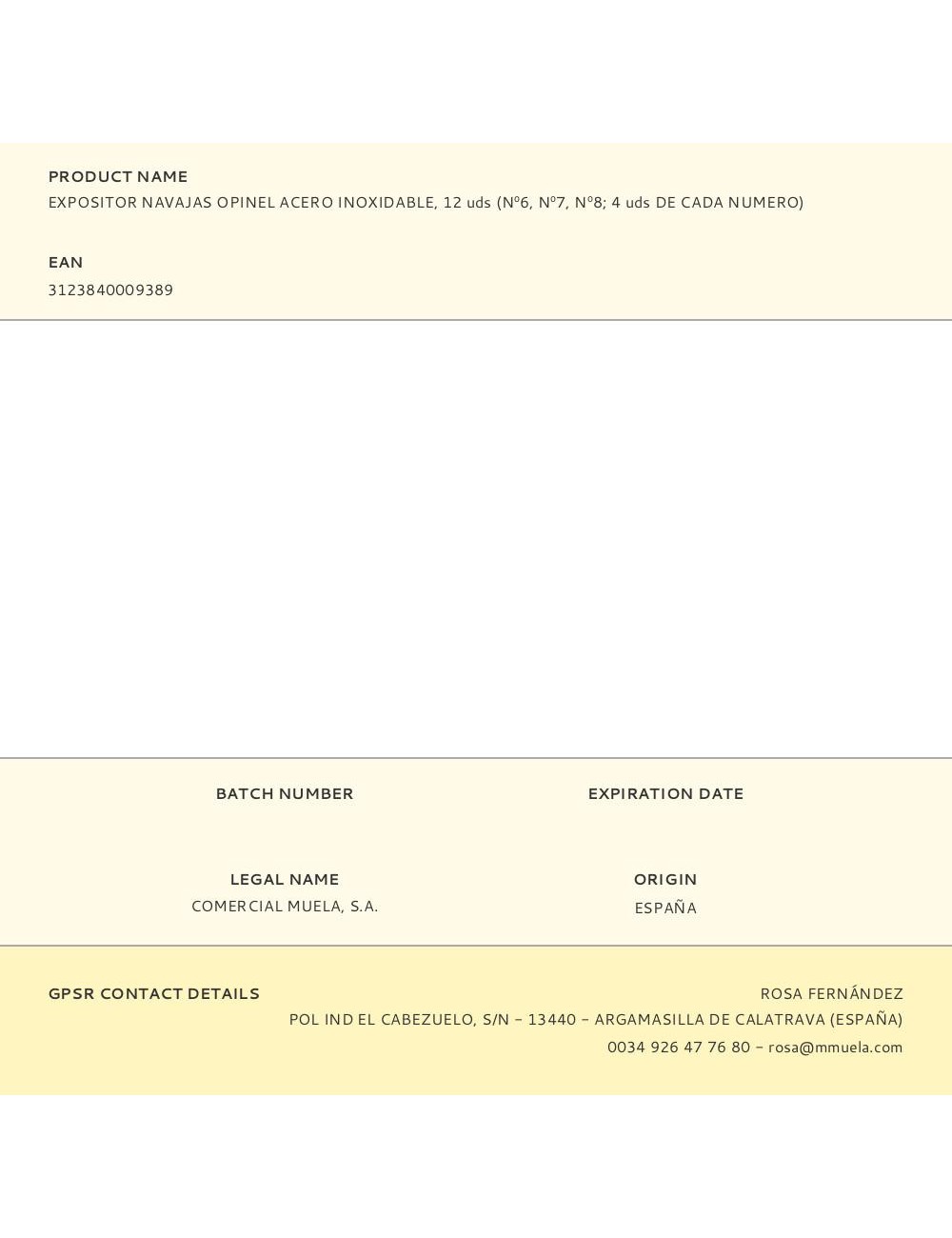 Expositor navajas opinel acero inoxidable, 12 uds (n6, n7, n8 4 uds de cada numero)