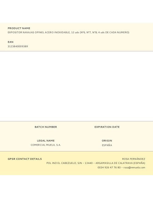 Expositor navajas opinel acero inoxidable, 12 uds (n6, n7, n8 4 uds de cada numero)