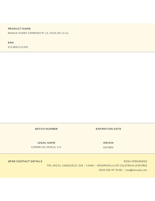 Navaja acero carbono n 12, hoja de 12 cm