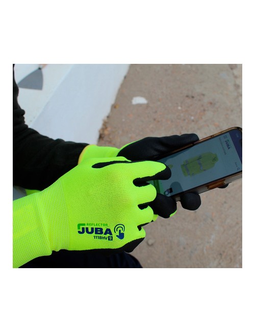 Guante poliéster / elastano palma nitrilo foam, alta visibilidad, táctil, t-06