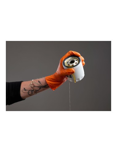 Guante nitrilo, sin polvo, desechable, diamantado, naranja, t-10, caja 50 uds