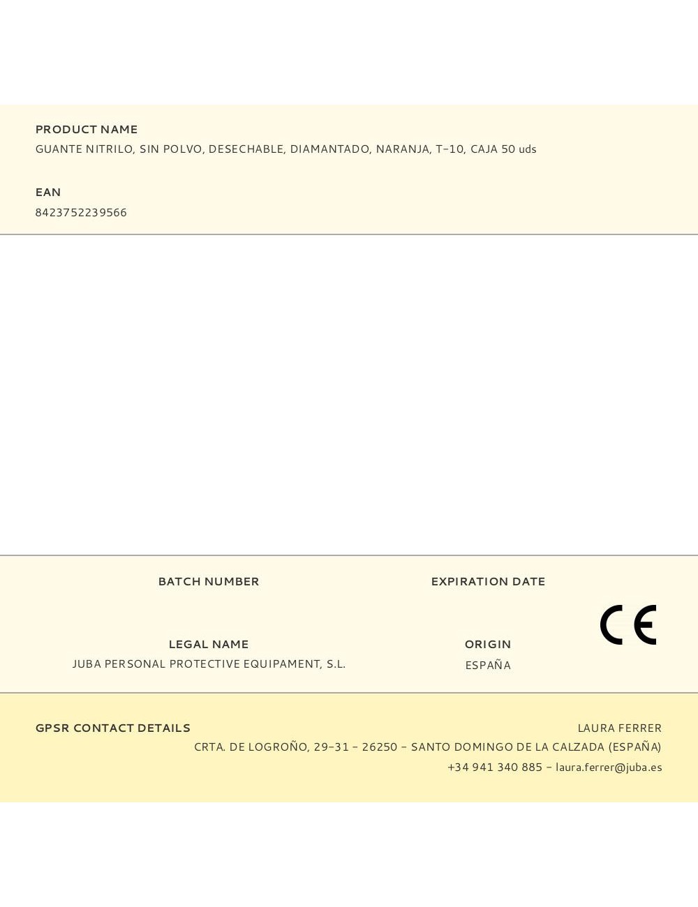 Guante nitrilo, sin polvo, desechable, diamantado, naranja, t-10, caja 50 uds