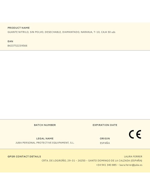 Guante nitrilo, sin polvo, desechable, diamantado, naranja, t-10, caja 50 uds